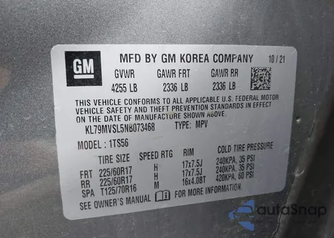 2022 Chevrolet Trailblazer Fwd Activ из США, поврежденный, VIN KL79MVSL5NB073468